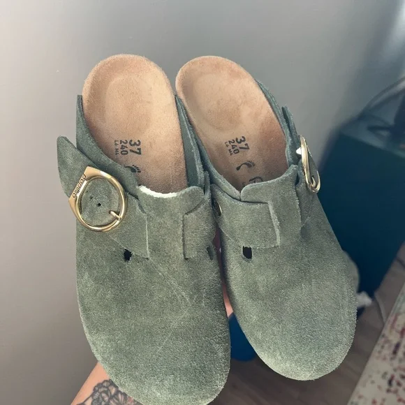 Papillio Forest Green Suede Clogs - Picture 4 of 6